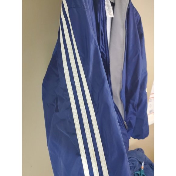 Vtg Adidas Three Stripe Blue Fleece Lined Full Zip Nylon Windbreaker, Size L - Picture 5 of 12